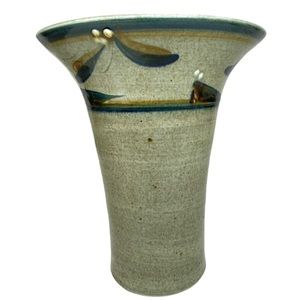 Vintage Folk Art Tall Pottery Flower Vase